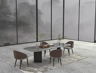 Restaurant Modern Dining Table Luxury Stone Dining Table Light Luxury Minimalist Dining Table Chair Villa Dining Table Chair 3d model