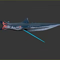 Game Movie Character Blue Shark Like Creature With Red Open Mouth Sharp Teeth And Fins