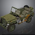 Classic Green Jeep With Open Top Orange Accents Spare Tire And Retro Style