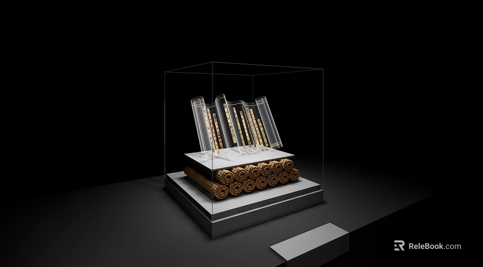 Cultural Art Exhibition Hall Showcasing Glass Display Case With Ancient Artifacts 3d model 