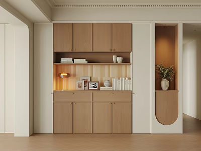 Modern Light Wood Sideboard With Open Shelves And Decorative Storage In Minimalist Interior 3d model