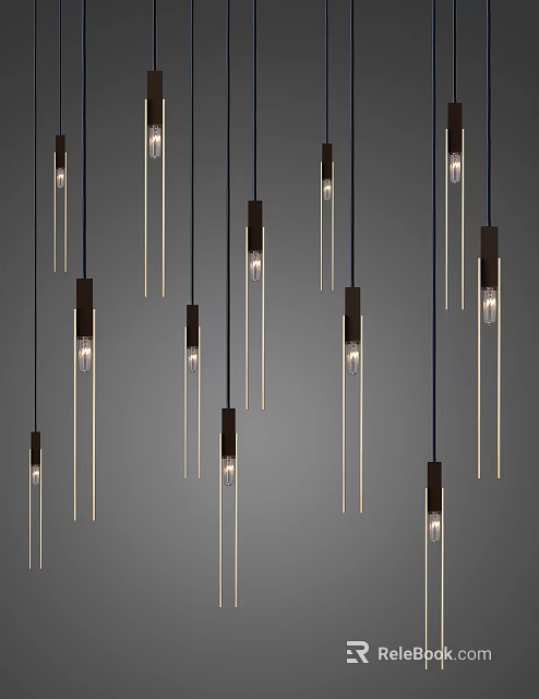 Modern Linear Pendant Lights with Wooden Accents and Sleek Design for Interior Decoration 3d model 