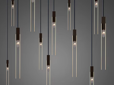 Modern Linear Pendant Lights with Wooden Accents and Sleek Design for Interior Decoration 3d model