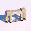 Classical Stone Entrance Gate With Arched Design And Wrought Iron Details Under Blue Sky
