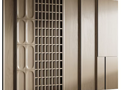 Modern Wooden Background Wall Design With Grid Pattern And Panel Details 3d model