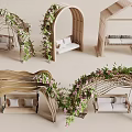 Garden Swing Chair With Arch Design Adorned By Green Plants And Flowers