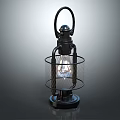 Vintage Black Lantern With Metal Frame And Glass Cover Holding Light Bulb