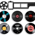 Vintage Film Reel And Strip With Various Design CDs DVDs Digital Media Collection