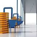 Industrial Equipment Production Line With Large Storage Tanks Blue Machinery And Orange Components