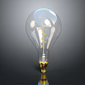 Transparent Washing Machine With Golden Base Standing On Dark Background