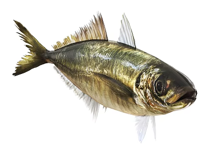 Fresh Marine Fish With Shiny Scales Golden Brown Color And Distinct Fins 3d model