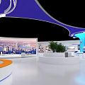 Cloud Business South Data Exhibition Booth With Circular Design And Blue Tech Displays