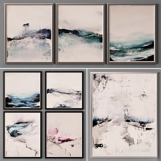 Modern Abstract Art Frames Set for Home Wall Decor with Blue Green and Pink Paintings 3d model 