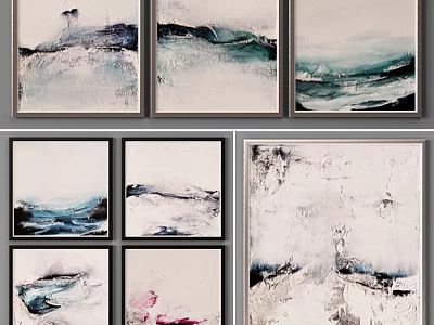 Modern Abstract Art Frames Set for Home Wall Decor with Blue Green and Pink Paintings 3d model