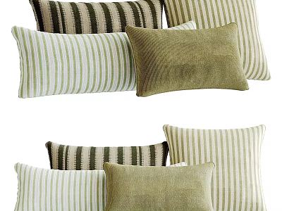 Cozy Decorative Throw Pillows With Striped Design And Green Beige Brown Tones 3d model