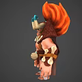 Tribal Warrior Character With Horned Helmet Flaming Red Crest Bone Decorations Brown Cape And Bandaged Legs