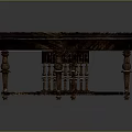 Vintage Wooden Table Featuring Carved Legs Detailed Railings And Classic Design