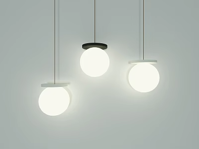 Modern Spherical Pendant Lights Hanging With Black And White Bases Against White Wall 3d model