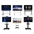 Various Mobile TV Screens With Adjustable Stands And Different Display Content 3d model