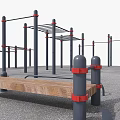 Outdoor Public Fitness Area With Climbing Frames Parallel Bars And Wooden Benches