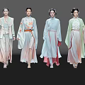 Women Walking in Elegant Traditional Clothing on a Fashion Show Runway