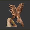 Handcrafted Eagle Sculpture with Spread Wings Tree Stump Base and Orange Green Wood Grain Texture