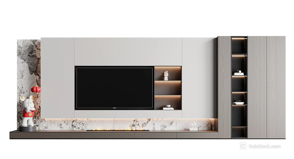 Modern TV Wall Unit With Integrated Lighting Storage And Marble Accents 3d model 