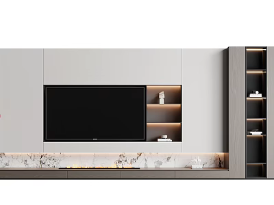 Modern TV Wall Unit With Integrated Lighting Storage And Marble Accents 3d model