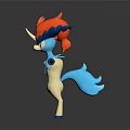 Game Movie Character 3D Model with Red Flame Mane Blue Horn Cream Body Standing Pose