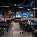 Modern Bar Interior Design With Open Layout Bar Counter Tables And Black Chairs 3d model