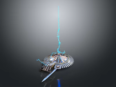 Futuristic Sci Fi Weapon With Blue Lightning Metallic Disc Base Spiked Design 3d model