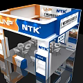 Modern Exhibition Booth Design With UNP NTK Logo Orange White Display Cabinets And Seats