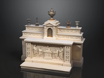 Classical Sofa and Coffee Table Set With Carved Reliefs and Decorative Vases 3d model
