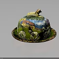 Colorful Decorative Hat Box With Sheep Motif And Countryside Scene Design