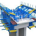 Bridge Construction Structural Framework With Blue Steel Frames Yellow Supports And Concrete Pier 3d model