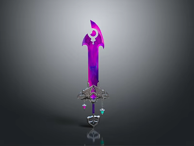 Fantasy Weapon Mythical Sword With Purple Pink Gradient Blade And Decorative Hilt With Gemstones 3d model