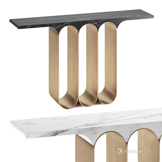 Modern Dining Table With Marble Top And Brass Geometric Legs Design 3d model 