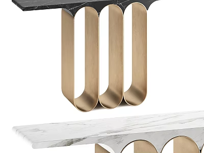 Modern Dining Table With Marble Top And Brass Geometric Legs Design 3d model