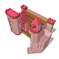 Pink Castle Themed Decorative Ornament Set With Towers Windows Arches And Shelves
