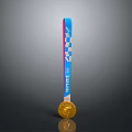 Stylish Blue Red Checker Pattern Medal Ribbon Clothing Accessory With Gold Medal