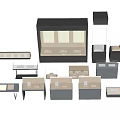 Various Display Shelves With Glass And Wooden Structures For Merchandise Display In Different Sizes