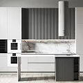 Sleek Modern Kitchen Cabinets With White And Dark Finishes Marble Countertop And Island