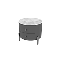Modern Round Bedside Table With Two Drawers And Black Metal Legs