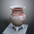 Red and White Decorative Pot Featuring Intricate Patterns on White Stand 3d model