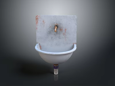 Vintage White Bathroom Sink With Copper Faucet And Chipped Paint Design 3d model