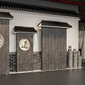 Traditional Chinese Teahouse Interior With Wooden Furniture Decorative Paintings And Curtains
