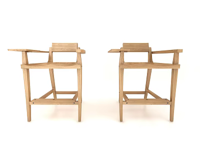 Two Wooden Bar Stools With Armrests And Simple Frame Design 3d model
