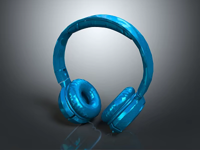 Blue Metallic Over Ear Headphones With Glossy Design And Reflective Surface 3d model