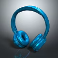 Blue Metallic Over Ear Headphones With Glossy Design And Reflective Surface