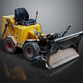 Small Yellow Snowplow Vehicle With Black Seat Worn Tires And Plow Blade